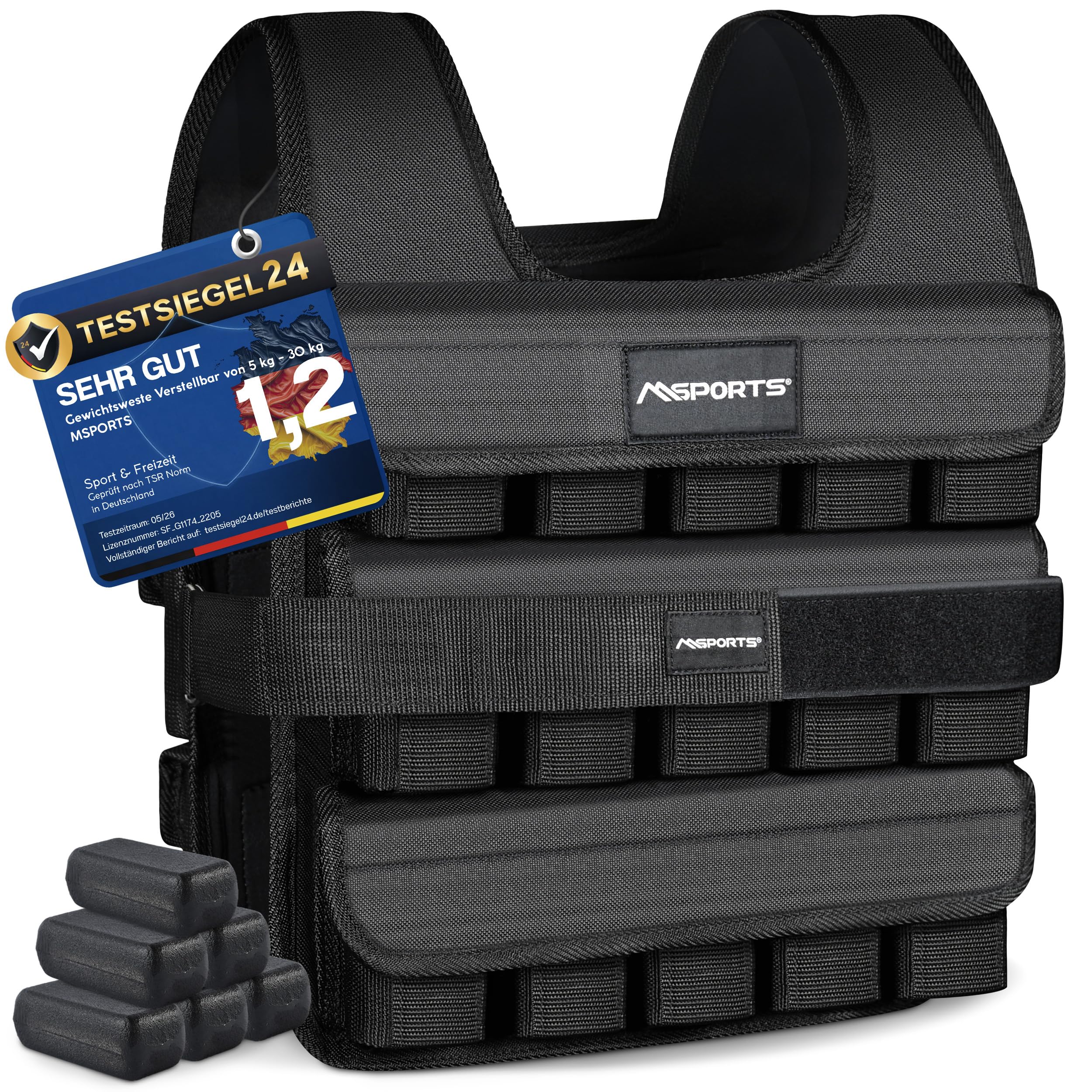 MSPORTS Gewichtsweste Premium Verstellbar von 5 kg - 30 kg Weighted Vest | Laufweste Damen Herren | Fitness Trainingsweste Krafttraining