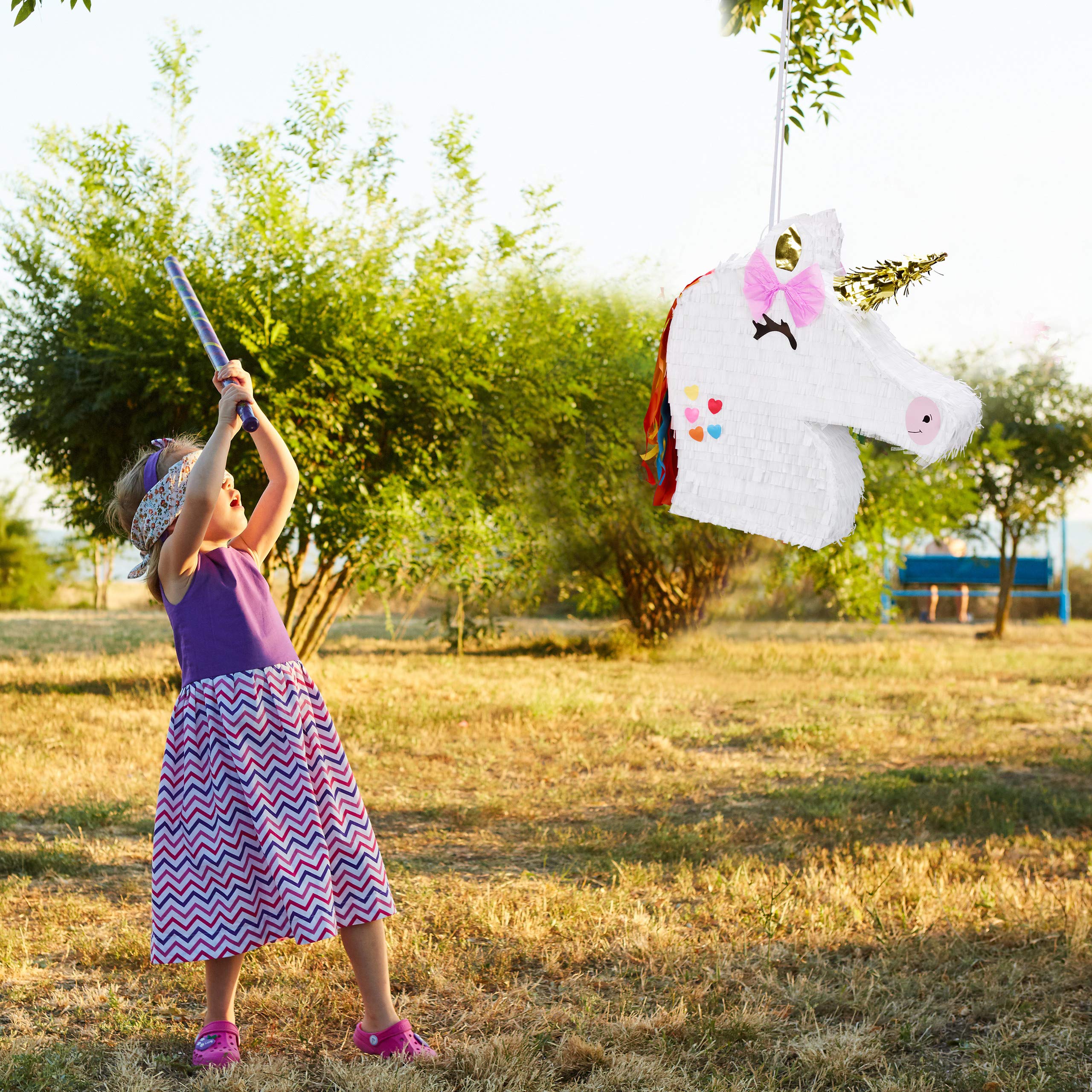 Relaxdays Pinata en forma de unicornio, lote 3, colgante para niños, relleno, cumpleaños, juegos, decoración, blanco