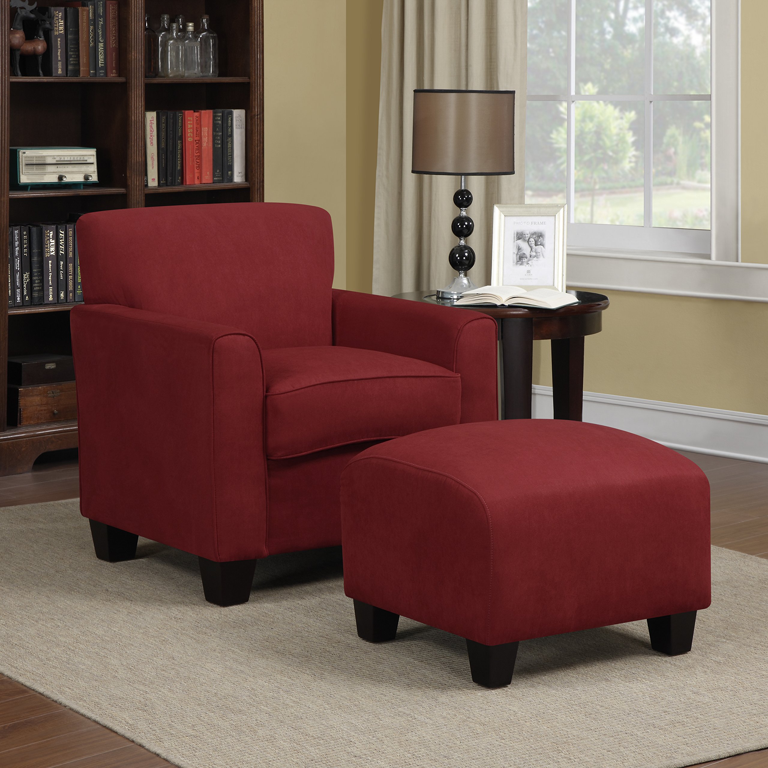 Domesis Littleton - Microfiber Living Room Chair and Ottoman, Crimson Red