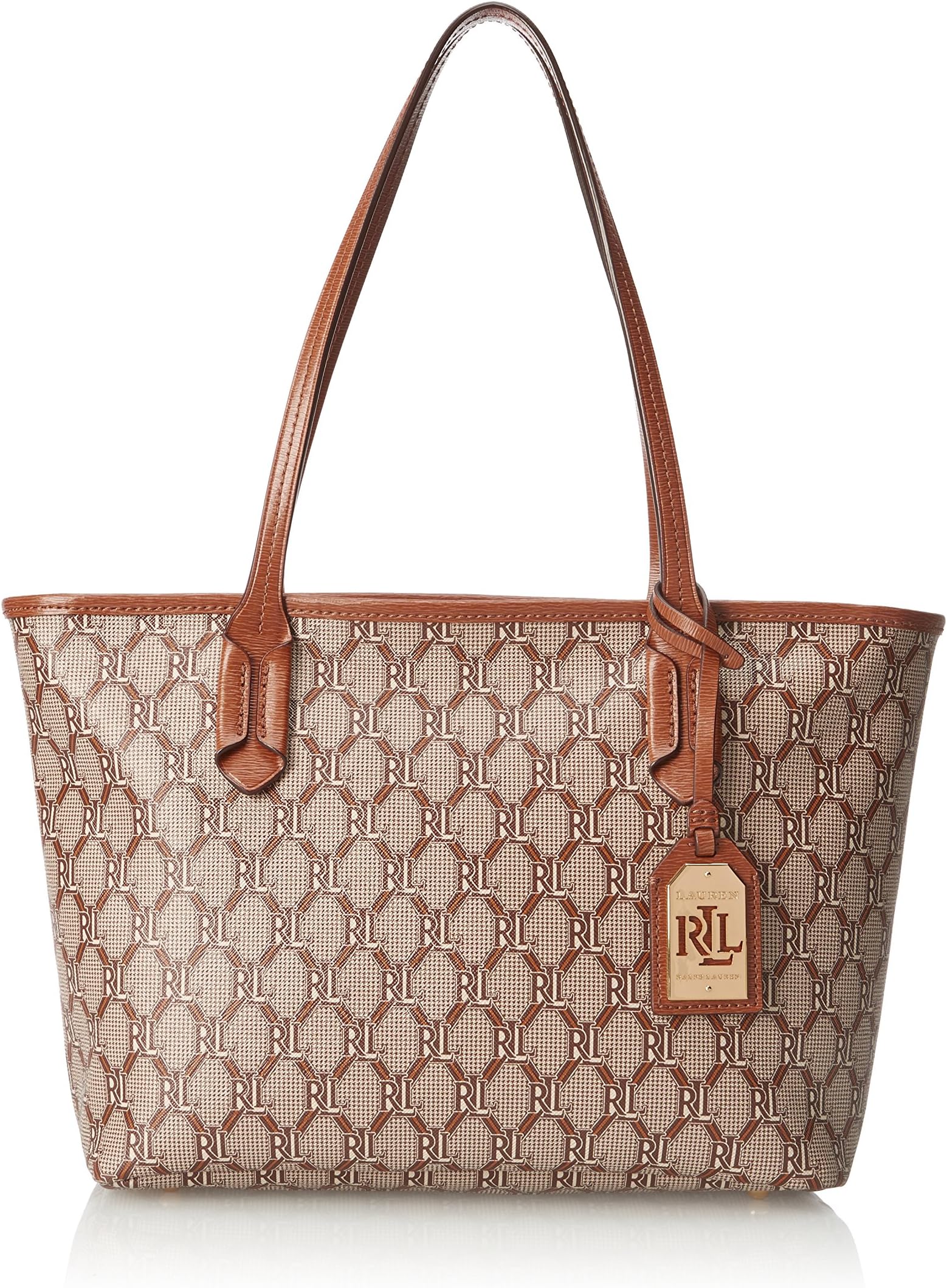 LAUREN Ralph Lauren Women's Blackwell Check Shopper Tote, Chestnut/Lauren Tan