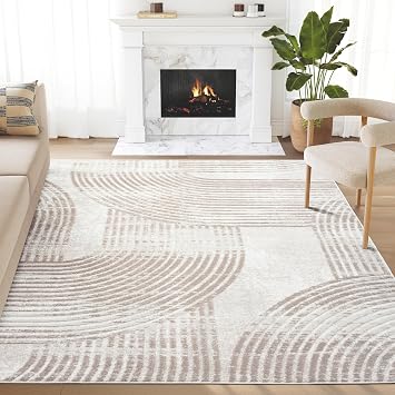 Abani Cream Area Rug for Living Room, Bedroom -Mid-Century Modern- 8 x 10 -Durable & Easy to Clean