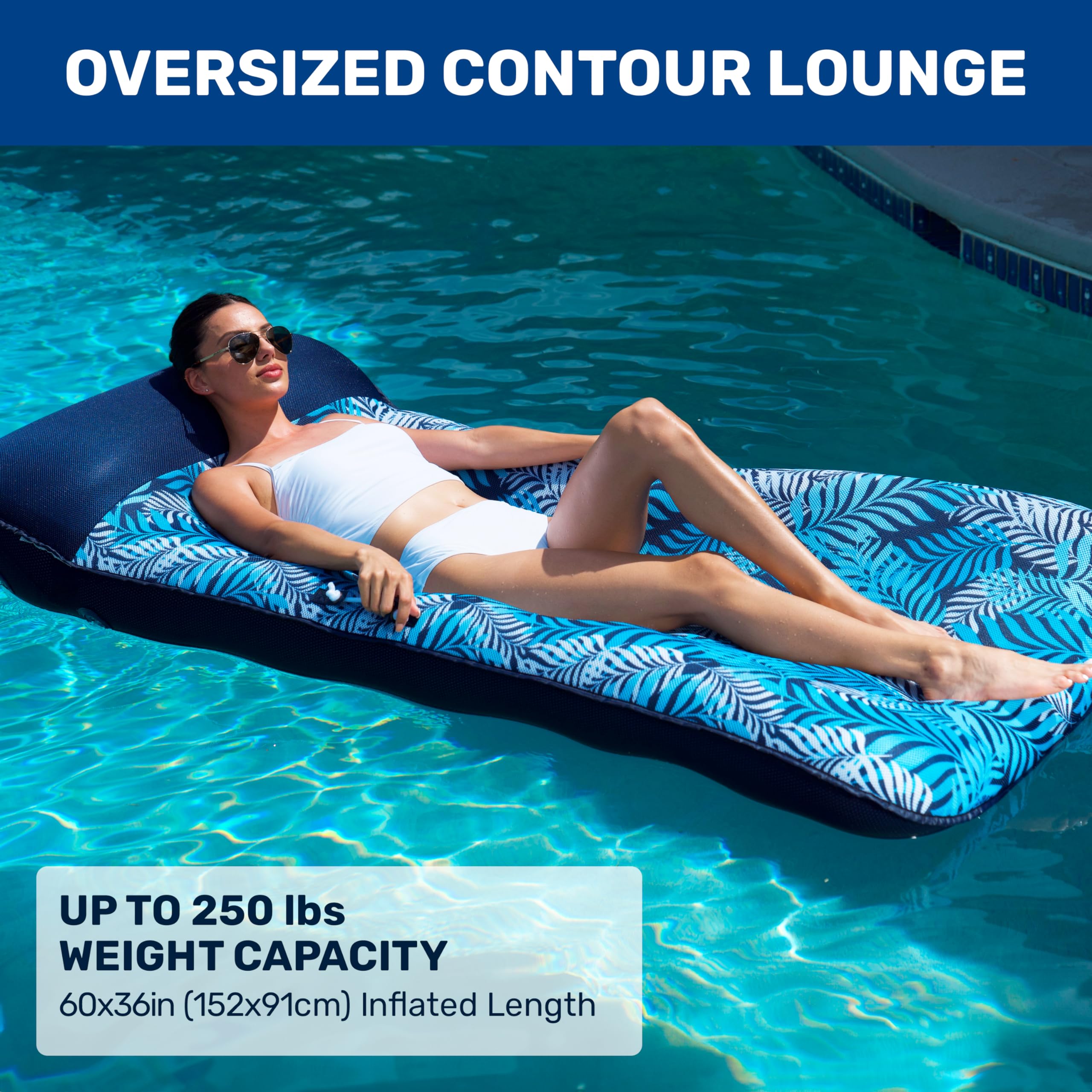 Aqua Luxury Water Lounge – Extra Large – Flotteur de Piscine Gonflable avec appuie-tête, Dossier et Repose-Pieds – Palm Beach Flamingo