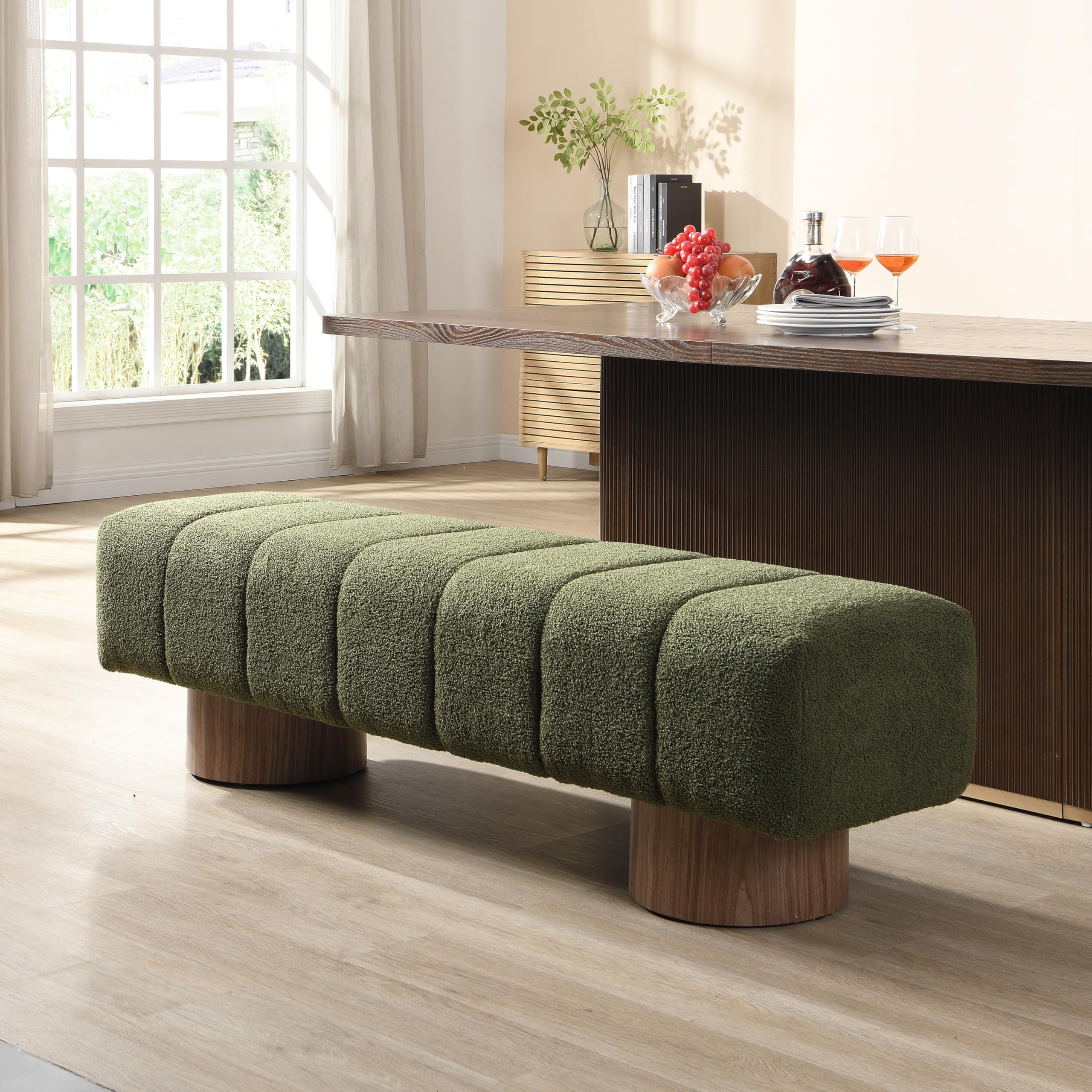 Christopher Knight Home Manila 64" Boucle Dining Bench, Upholstered Ottoman Bench, Rectangular Dining Seat, Spacious Seating, Long Footstool for