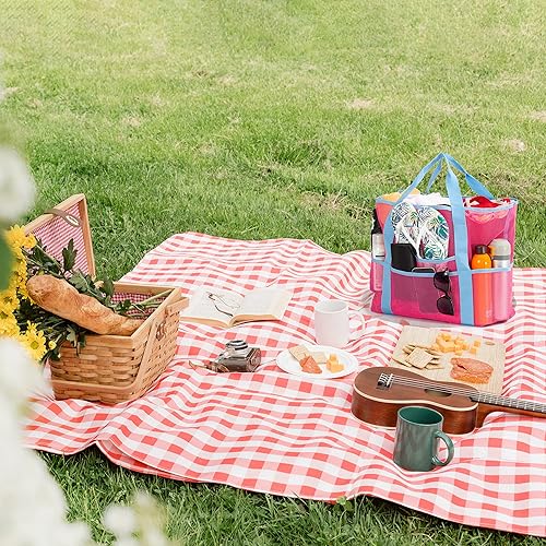 Miniatura 3 de Mesh Beach Bag, Extra Large Beach Bags with 9 Pockets & Zipper Waterproof Lightweight Beach Tote for BeachPool Trip