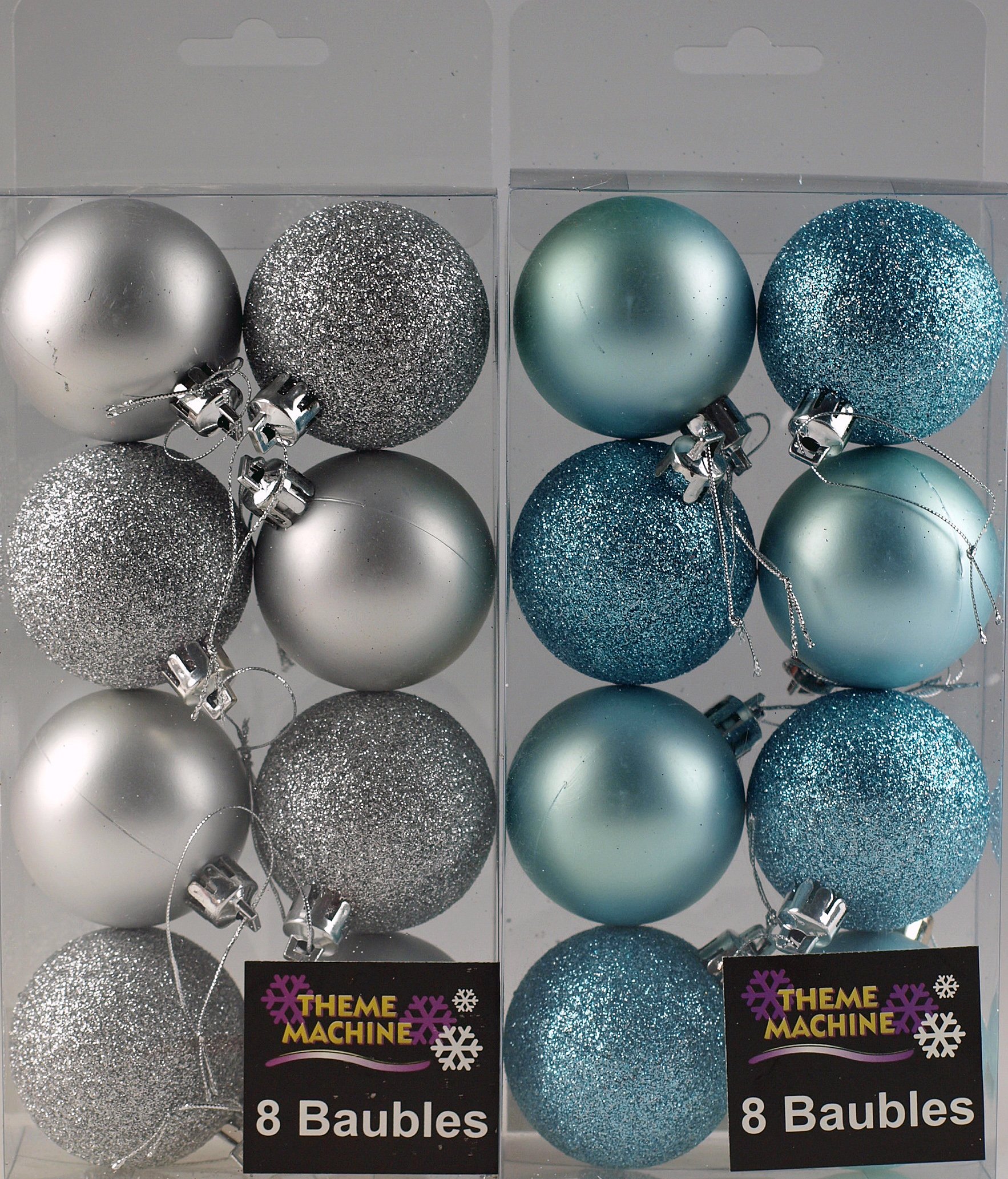DP Set Of 16 Ice Blue And Silver Christmas Tree Baubles Decorations