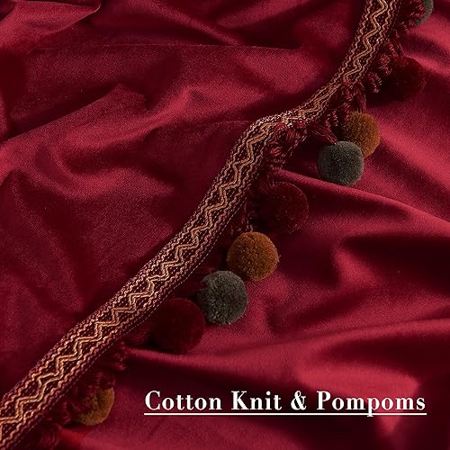 Miniatura 4 de StangH Cortinas de terciopelo con pompones rojos de lujo, decoración del hogar navideña, con aislamiento térmico, para oscurecer la habitación, para