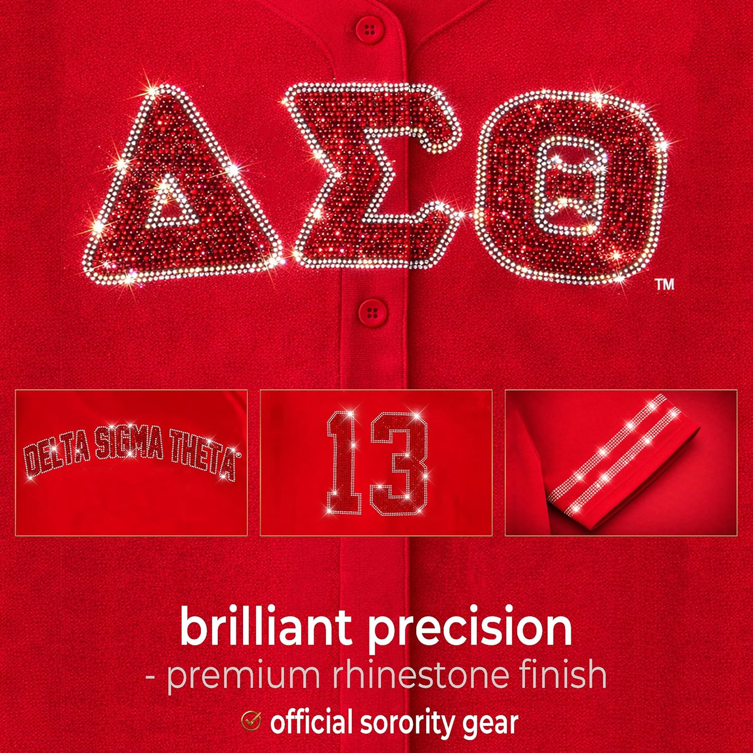 Official Licensed Delta Sigma Theta Design Baseball Jersey - DST Women's Rhinestone Bling Cropped Button-Down Shirt