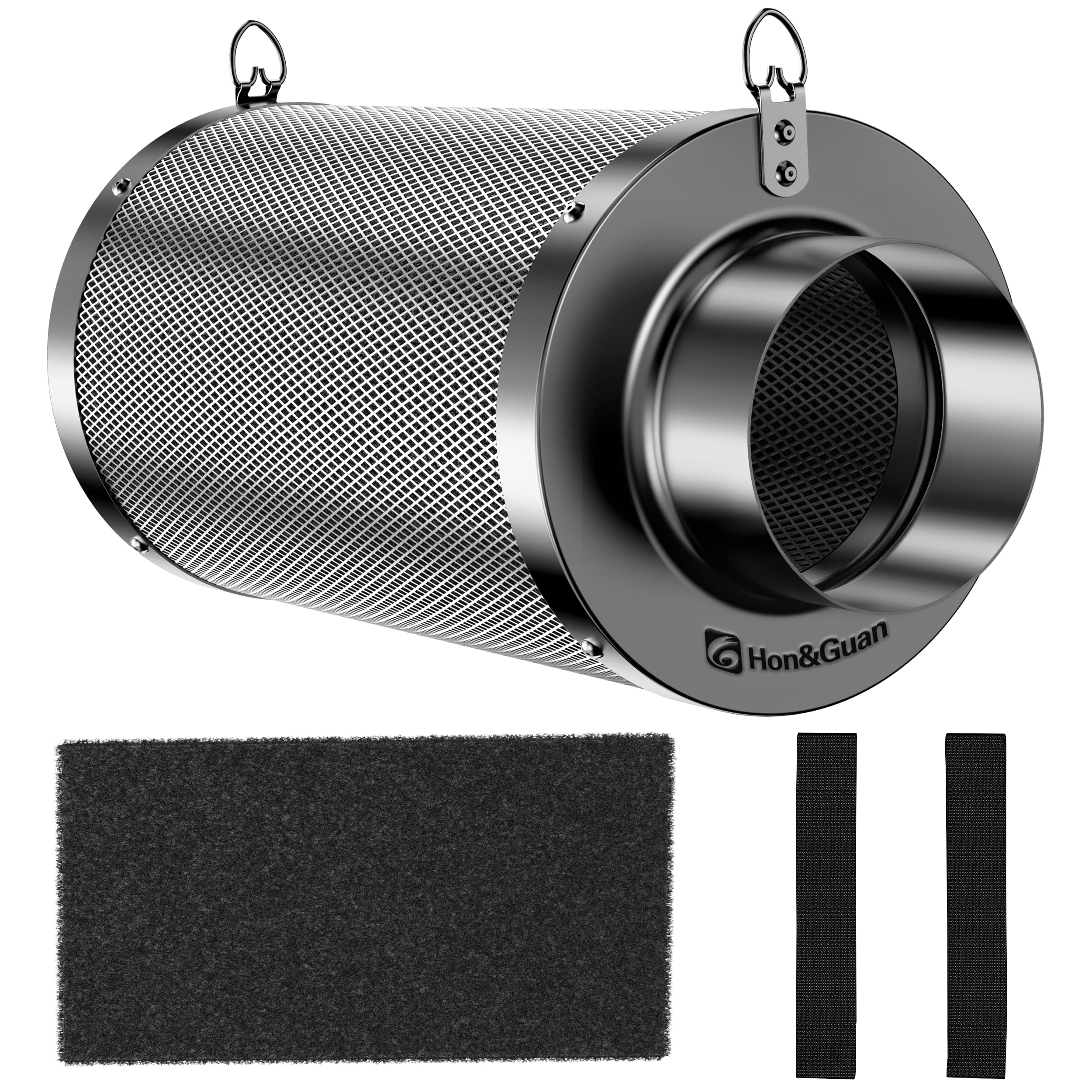 Hon&Guan Aktivkohlefilter 100mm mit Leichtes Carbon 300mm Lang, 38mm Dickes Holzkohlebett für Geruchskontrolle, Geruchsentfernung Luftwäscher für Rohrventilator, Grow-Zelte, Hydrokulturen