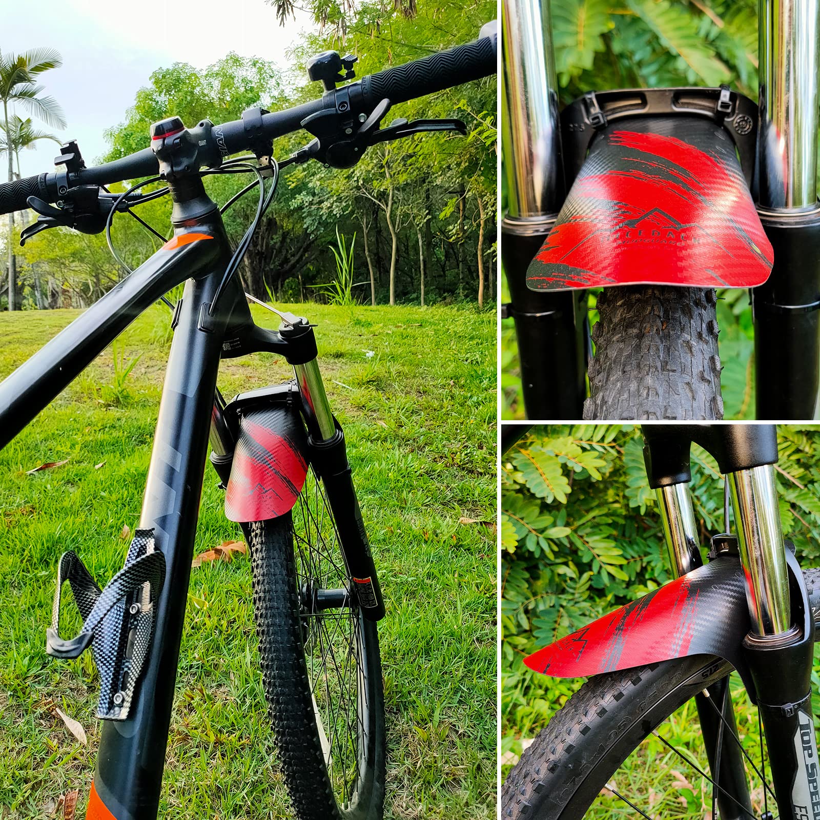 Błotniki rowerowe MTB Błotniki z przodu i z tyłu, 2 sztuki, do roweru BMX (włókno węglowe - czerwony)