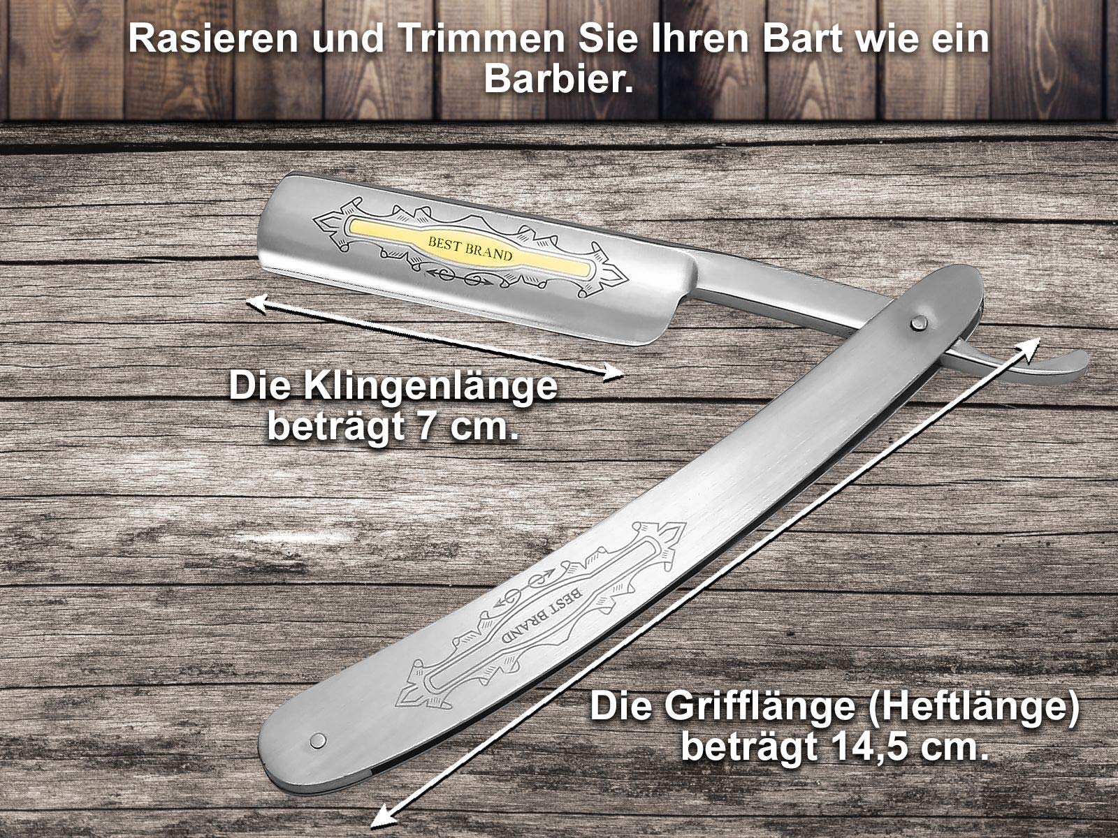 Rasiermesser Set Geschenk Herren mit Rasiermesser, Paste und Abziehriemen | Rasier-Set für Männer Profi Kombi aus Streichriemen Leder Baumwolle, Edelstahl Bartmesser und Solinger Pflege Paste