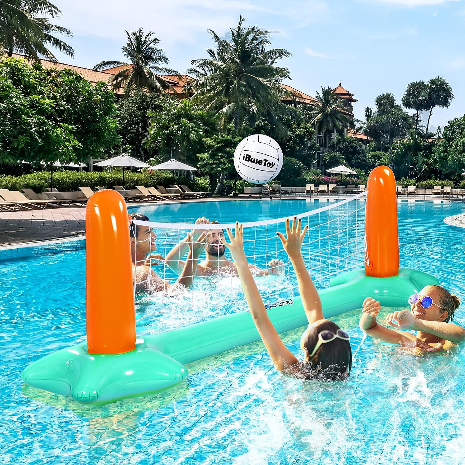 Inflatable Pool Volleyball Set & Basketball Hoop