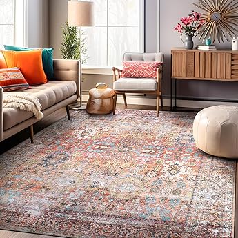 Rugshop Multi Transitional Distressed Area Rug — Machine Washable & Non‑Slip, 12' X 15' for Living Room, Dining Room and Bedroom