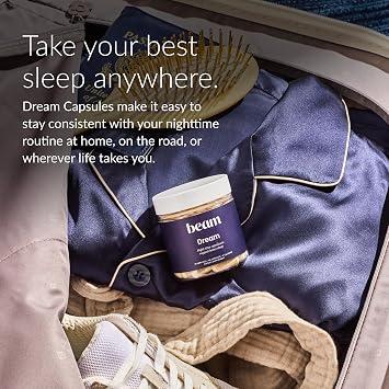Beam Dream Sleep Capsules, L-Theanine, Apigenin, Reishi and Magnesium, Third Party Tested Natural Sleep Aid & Sleep Supplement for Deep Sleep, Relaxation and Recovery, Sleep Support, 30 Servings