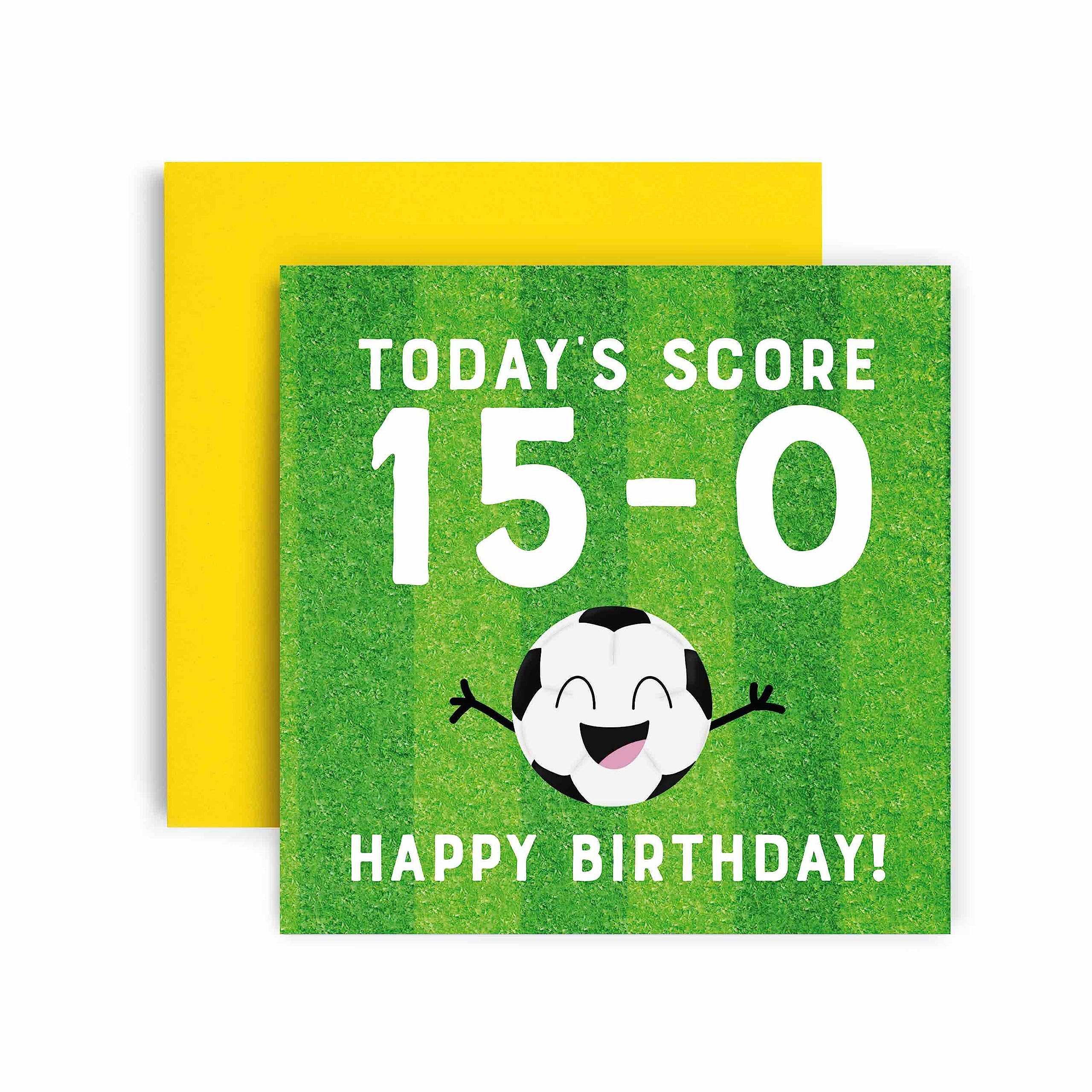 Huxters 15th Birthday Card – Birthday Cards for Boys Girls – Football Goals Scored Happy Birthday Card – Birthday Card for Son or Daughter Brother Sister Friend Birthday Card Envelope (15th)