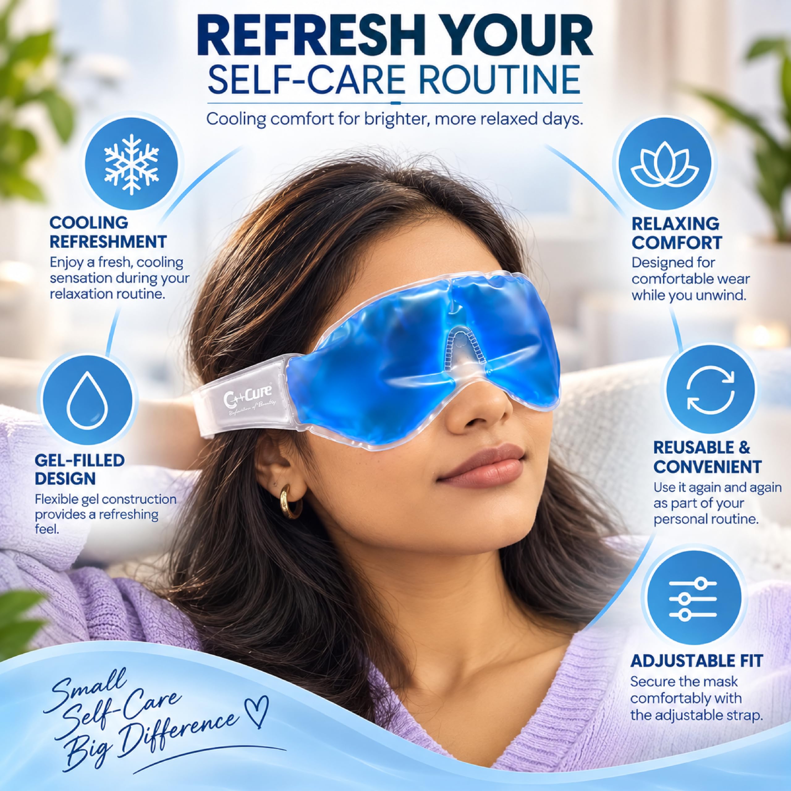 Eye Gel Mask for Sleeping Pack of 1 | Cooling Therapy Reusable Cold Eye Mask with Adjustable Strap | Comfortable Gel Eye Pack for Daily Use | For Dark Circles & Puffy Eyes | Men & Women - Blue — Amazon image 4