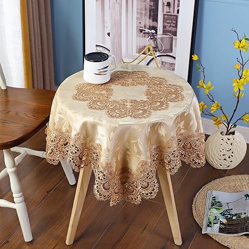 Miniatura 1 de QsyyHome Mantel bordado de encaje cuadrado pequeño de jacquard dorado para decoración de mesa de cocina, comedor, 32 x 32 pulgadas