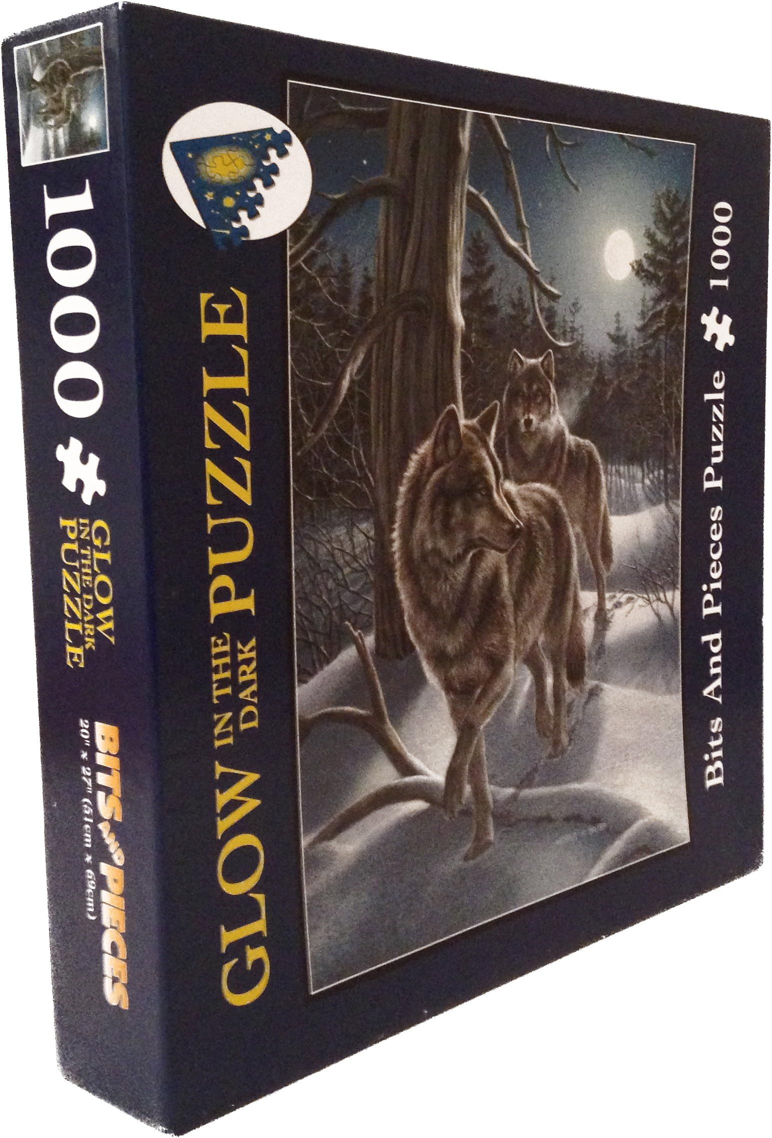 James Merger Bits and Pieces, Glow in The Dark, 1000 Piece Jigsaw Puzzle, Wolves in Moonlight