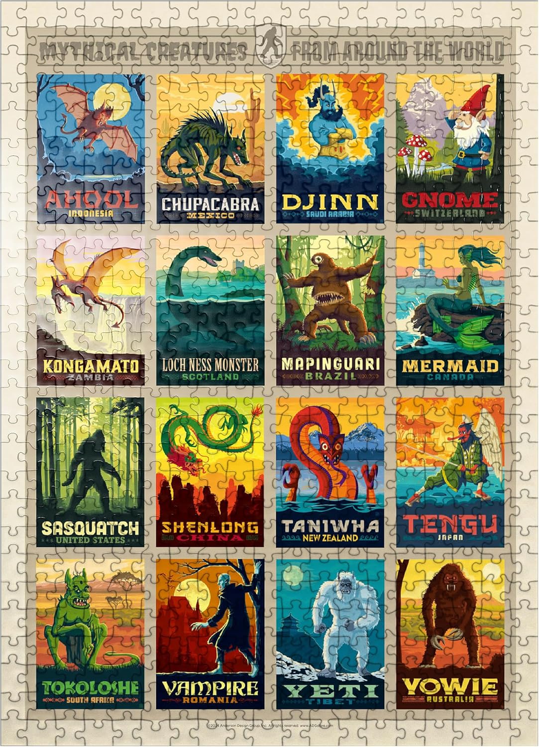 MyPuzzle Mythical Creatures from Around The World, Vintage Poster - Premium 500 Piece Jigsaw Puzzle for Adults