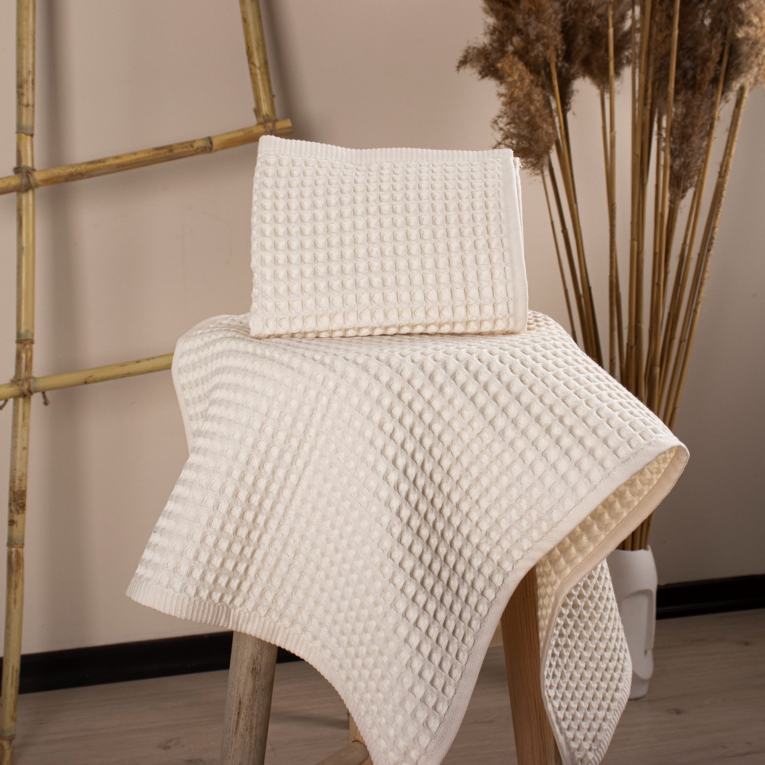 Püskül - Set di 6 asciugamani per mani e viso in tessuto a nido d'ape, 100% cotone turco, per pelli sensibili, 40 x 81 cm (naturale, beige, 6)