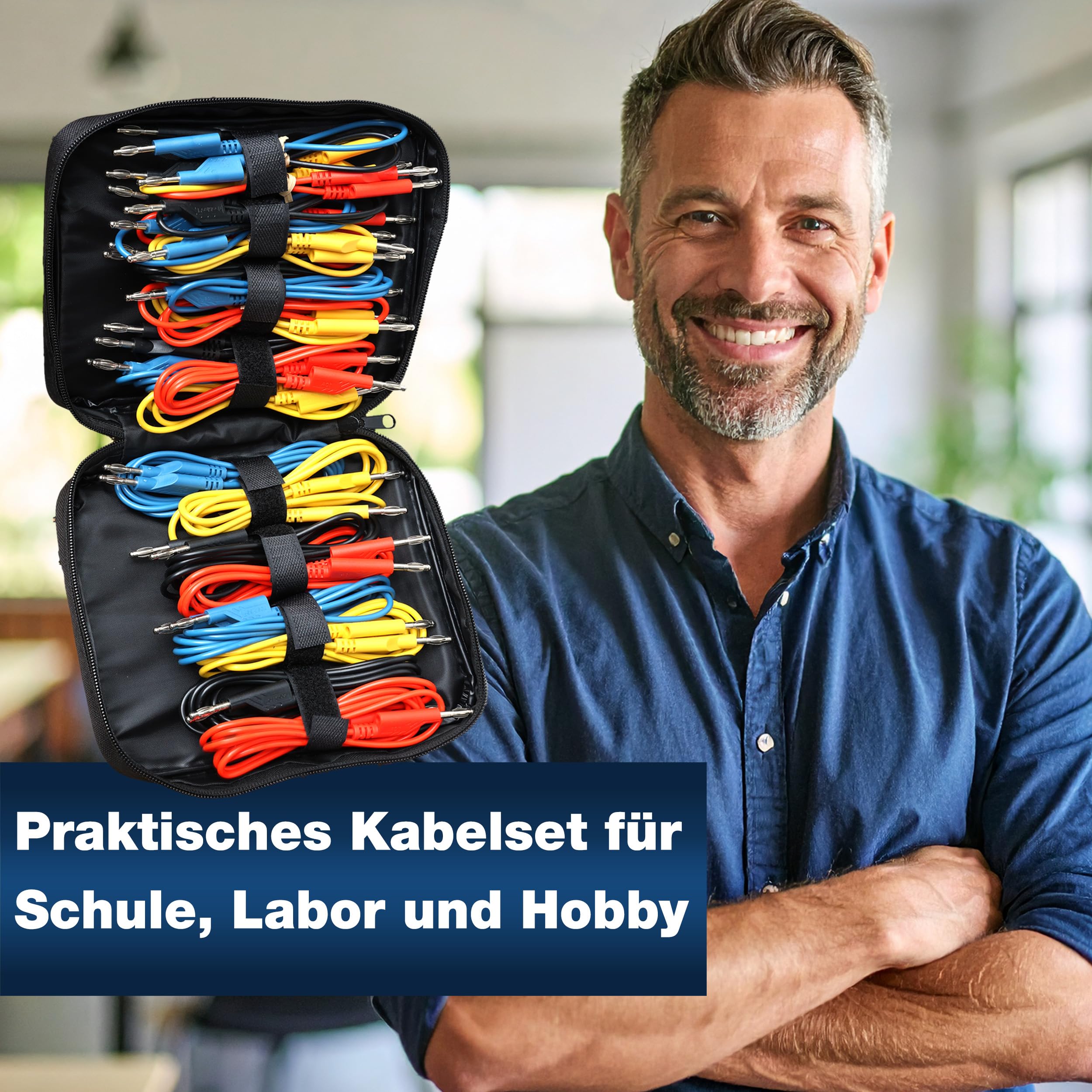 PeakTech P 8202, 24 Stück Messleitungen Set, 25cm - 200cm, Multimeter Test Kabel, Laborleitungen, Messkabel mit 4mm Bananenstecker, stapelbar, in 4 Farben je 25cm, 50cm, 75cm, 100cm, 150cm & 200cm