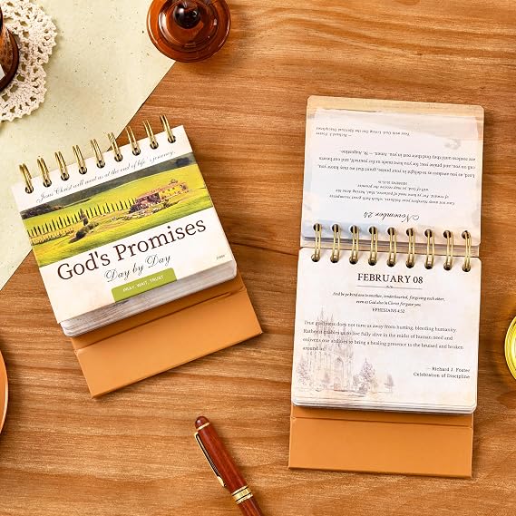 Motivational Calendar - Daily Bible Quote Calendar, 5.3 x 4.85, Undated Flip Calendar for Desk, Bible Verse Perpetual Desk Calendar, Christian Desk Decor with Retro Thick Paper, Hardbound
