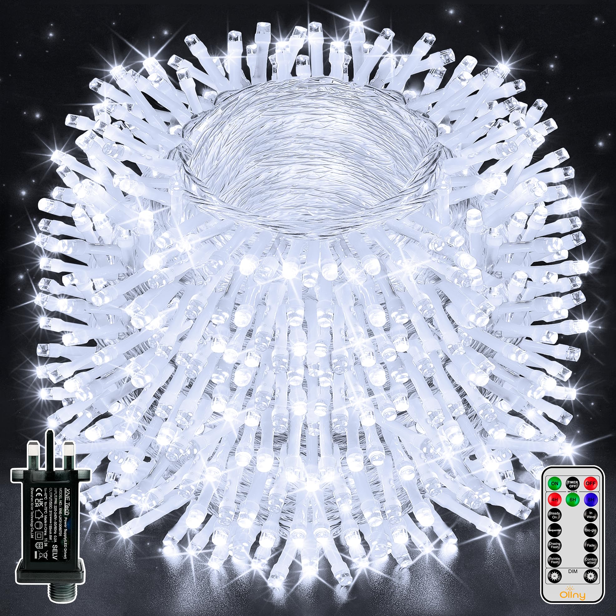 Ollny Fairy Lights Plug in, 150m 1500 LEDs Christmas Tree Lights Cool White