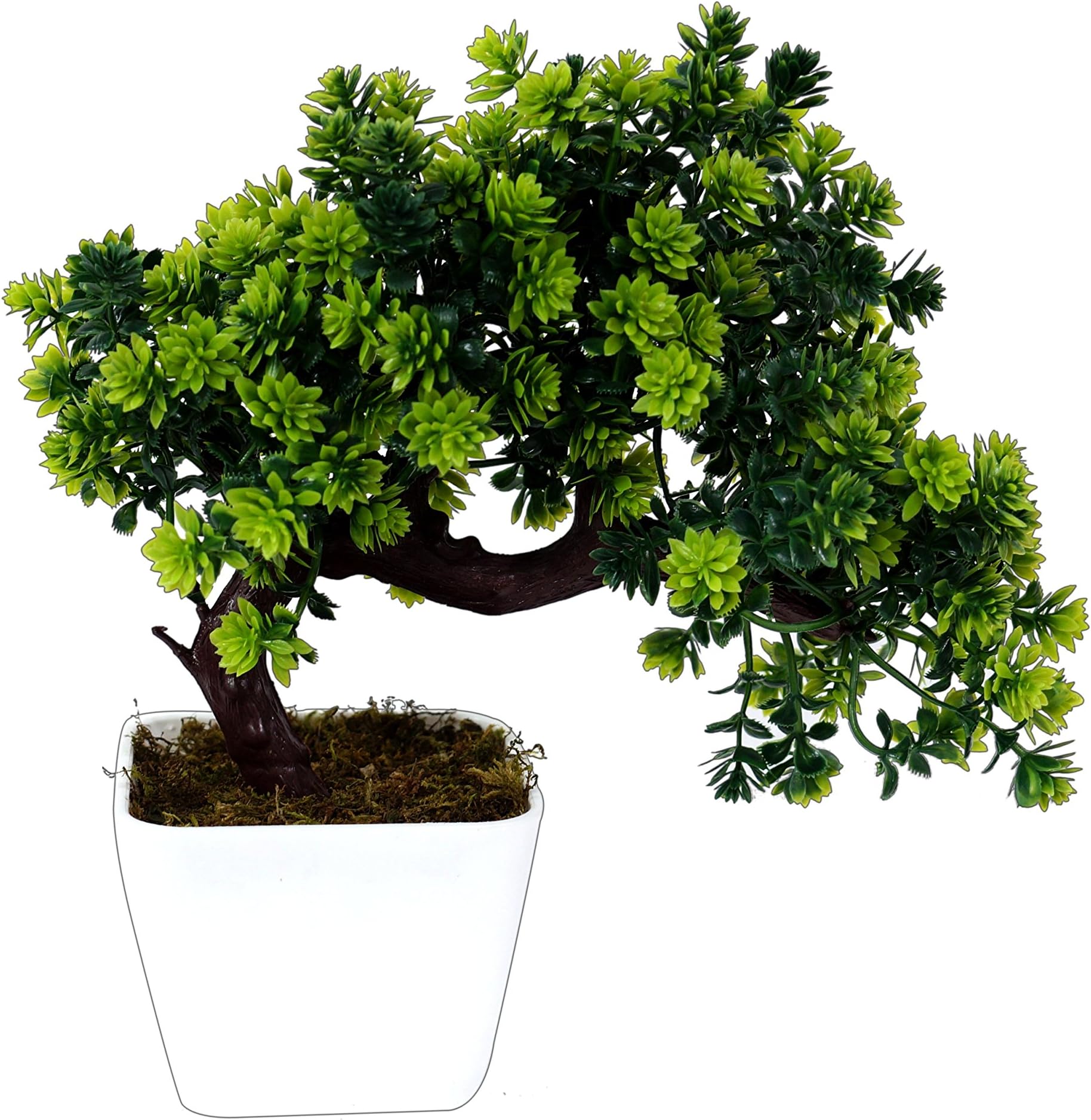 Pindia Artificial Bonsai Plant Tree Green Flowers with Pot (Size 8.5 inchs/ 22 cms)