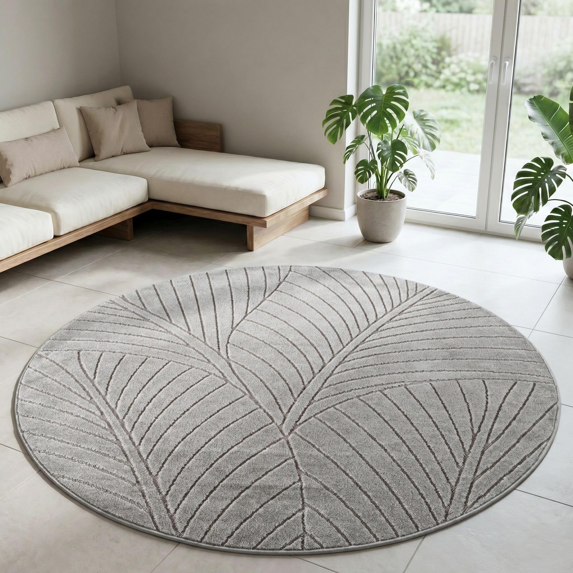 Carpetsale24 Kurzflor Teppich Beige Wohnzimmer Schlafzimmer 3D Hoch-Tief-Effekt, Skandinavisch Boho Motiv, für Outdoor Bereich geeignet Terrassen oder im Balkon