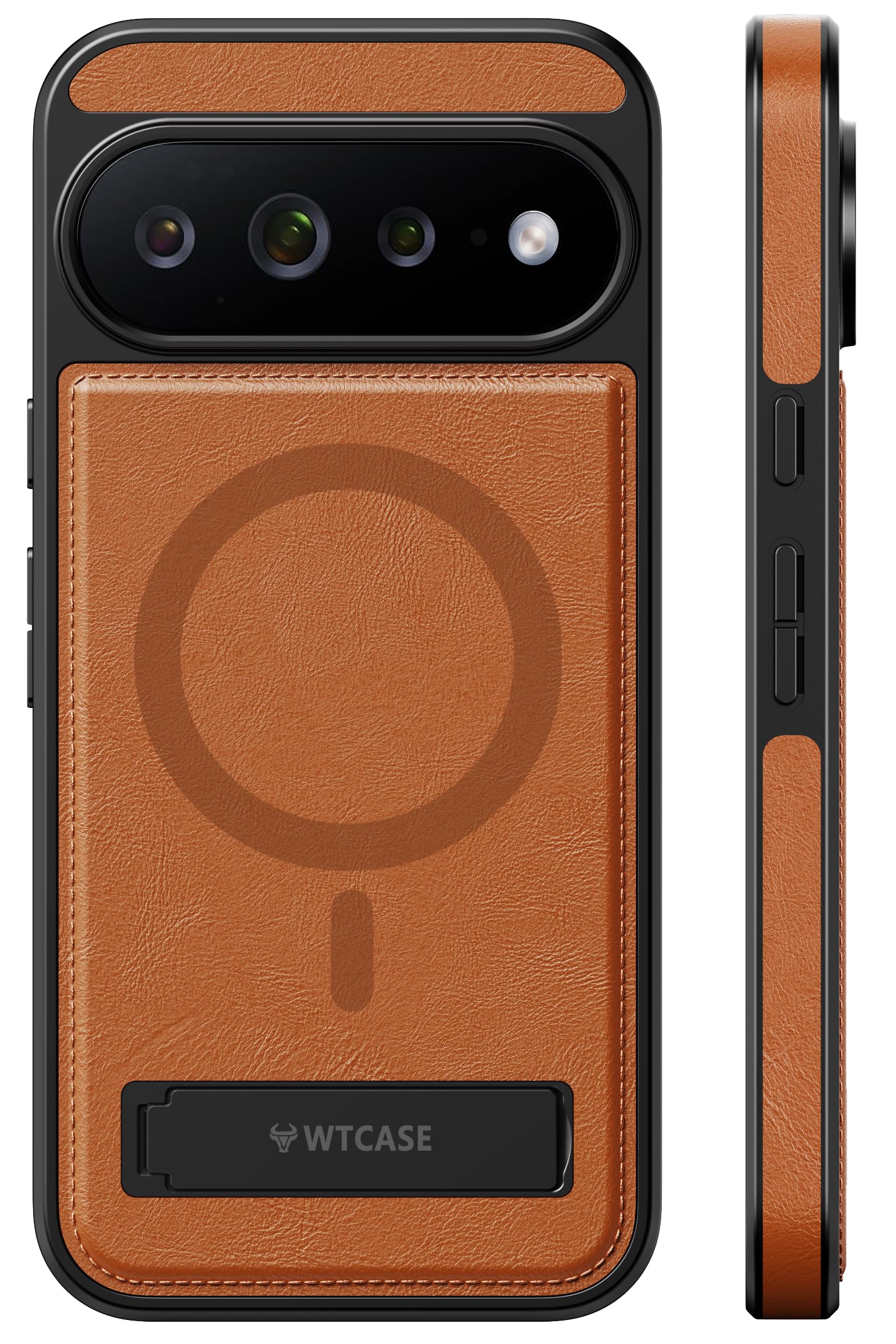 WTCASE Magnetico per Google Pixel 11 Pro Custodia in pelle con supporto, marrone | Supporto invisibile integrato, compatibile con Magsafe, protezione antiurto, vestibilità aderente, copertura con cavalletto
