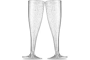 50 Disposable Plastic Champagne Flutes - Silver Glitter Plastic Champagne Glasses