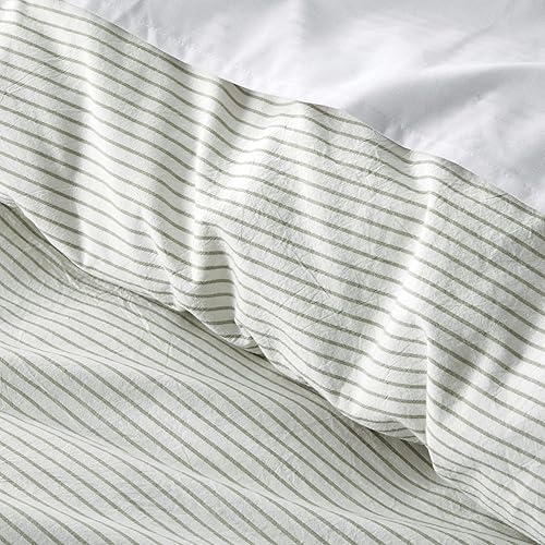 Miniatura 9 de Get Bed Ready Juego de funda de edredón de algodón lavado a rayas de cambray, relajado, minimalista, estilo escandinavo, teñido de hilo natural,