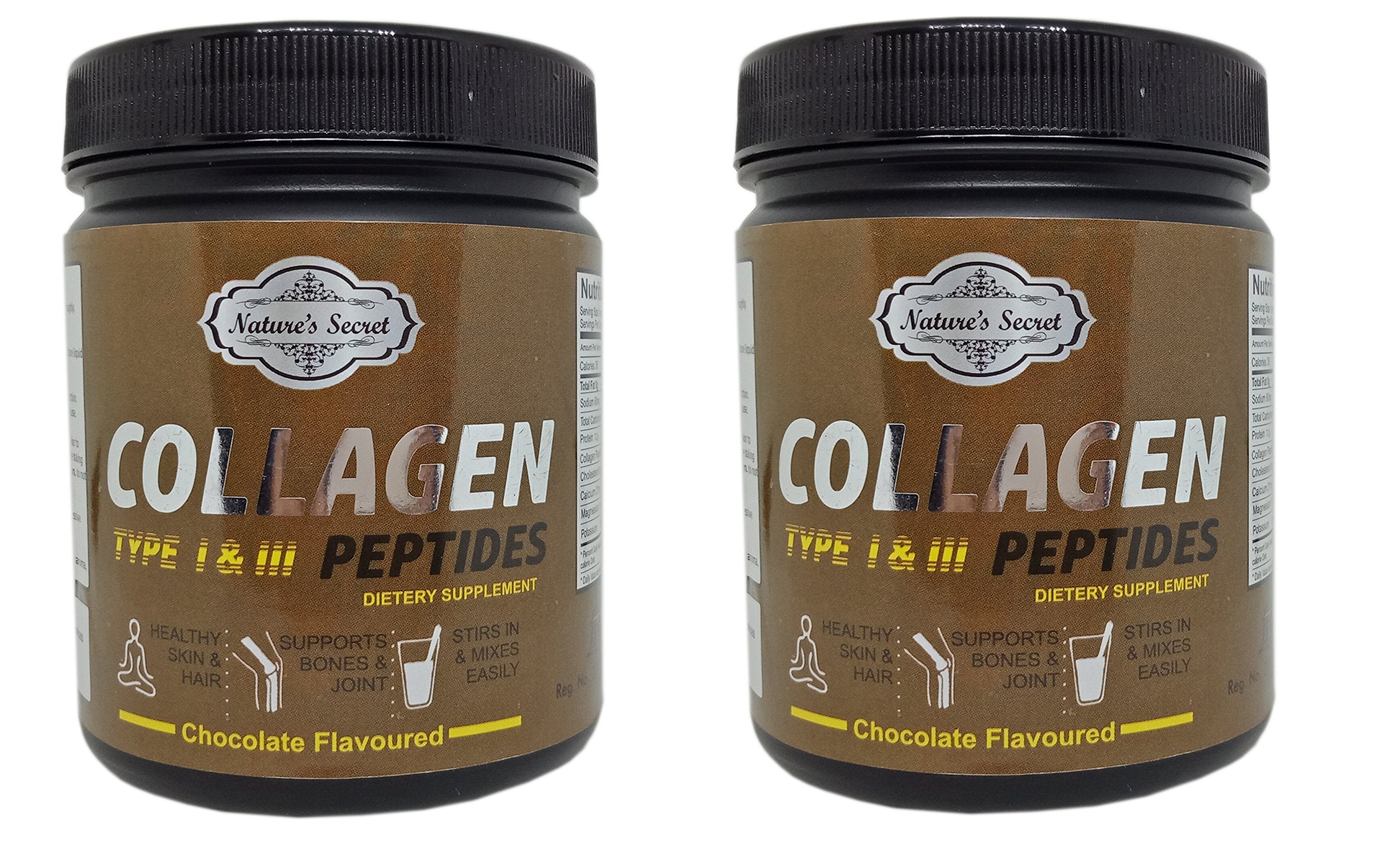 Nature's Secret Pure Hydrolysed Collagen Supplement |Size 250 Gm| 99% Protein | FSSAI Approved | For Radiant Skin,Thicker Hair,Stronger Nails & Joints - Chocolate Pack Of Two