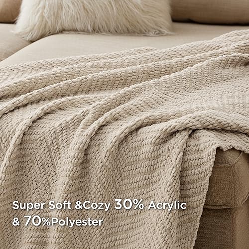 Miniatura 3 de Bedsure Manta para sofá, manta de felpilla tejida versátil de punto para silla, súper suave, cálida y decorativa con borlas para cama, sofá y sala