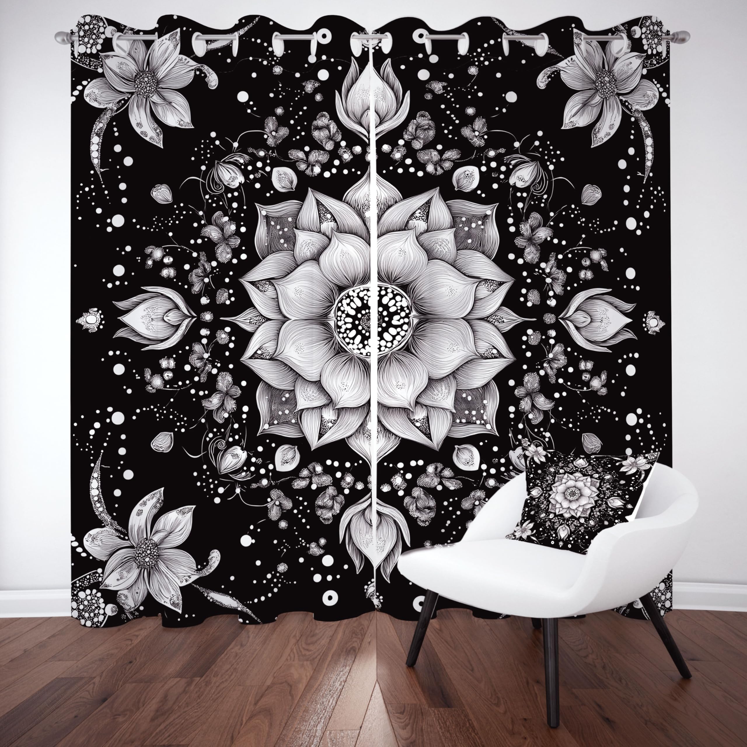 Rideaux occultants bohème mandala 225x140 cm lot de 2 pour décoration salon
