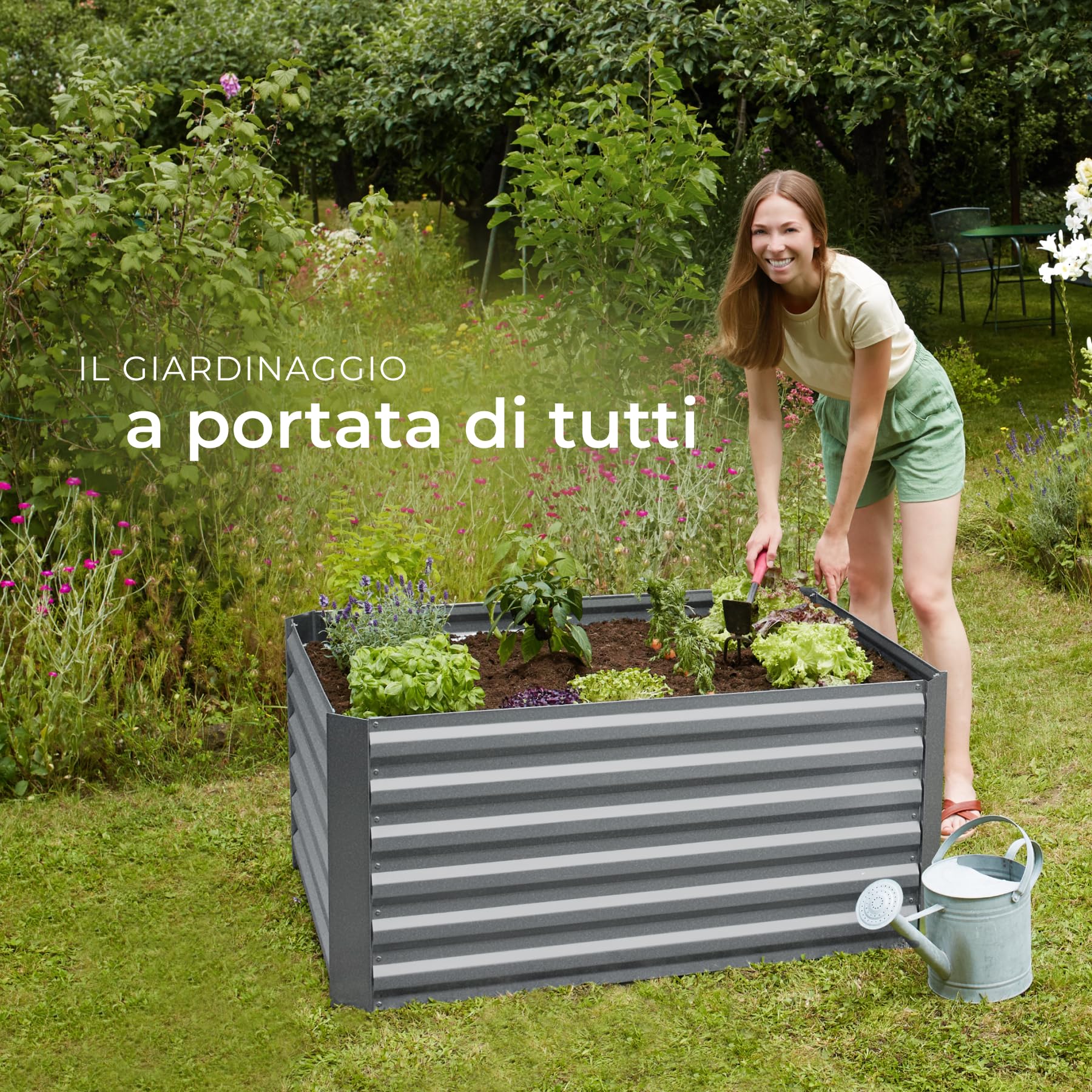 tectake® Orto Rialzato, 600l, Zincato,120 x 90 x 57 cm, Struttura in Acciaio Zincato, Base Aperta, Perfetto per Verdure, Erbe Aromatiche e Fiori, Montaggio Rapido, Alta Stabilità, Giardino Rialzato