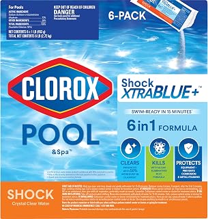 Clorox Pool&Spa Shock XTRABLUE Plus 6-Pack - Kills Bacteria & Algae, Swim-Ready in 15 Min, Crystal Clear Water