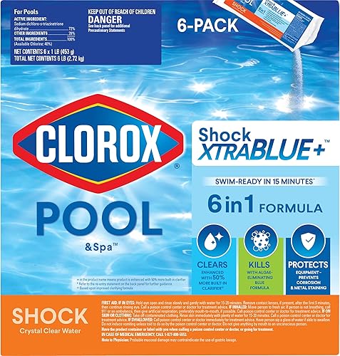Clorox® Pool&Spa™ Shock XTRABLUE® Plus, mata bacterias y algas en piscinas, listo para nadar en 15 minutos, (paquete de 6)