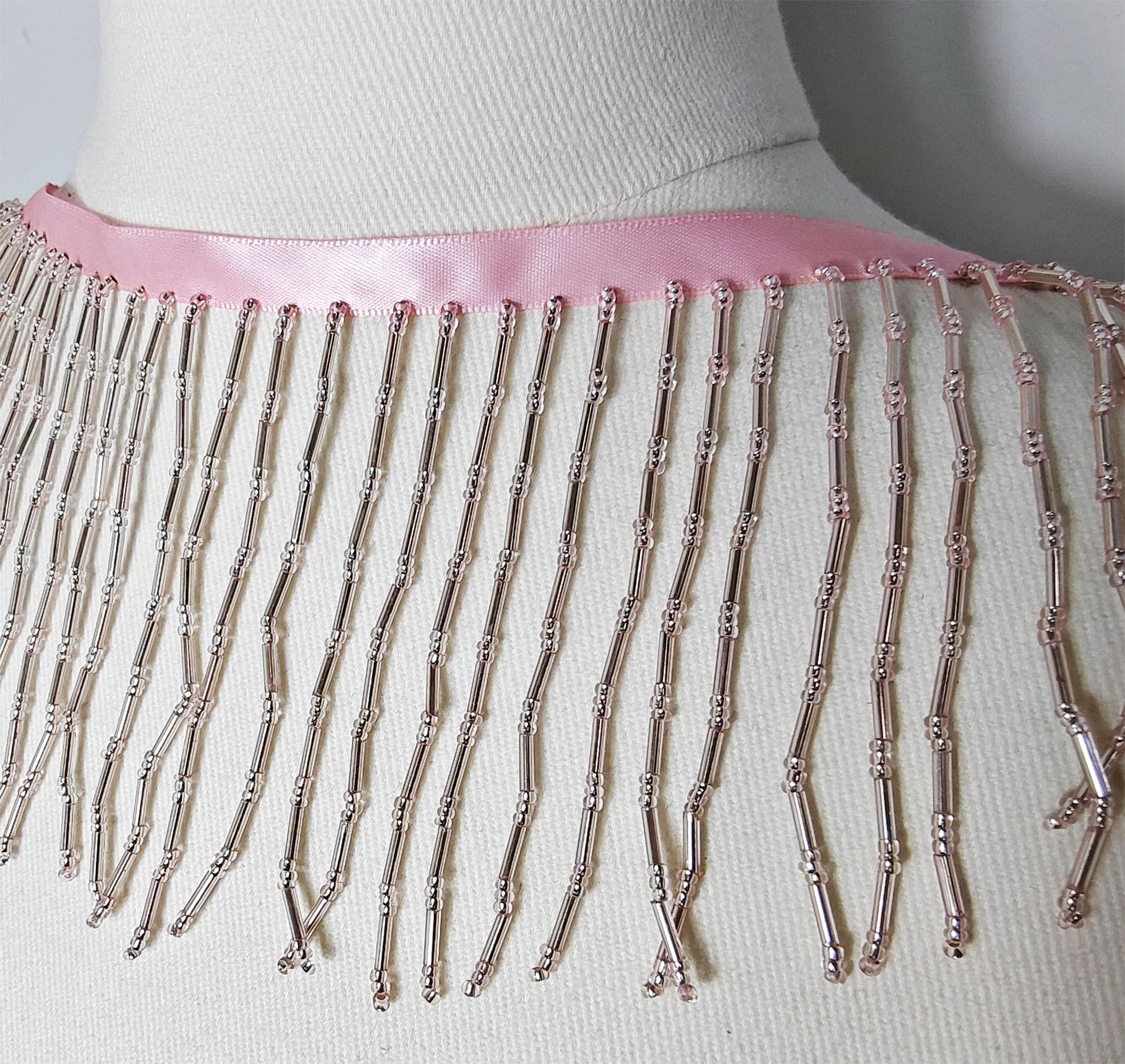 Amazon.com: 1 Yard 3.9 Inches Beaded Fringe Trim Lace Chainette Tassel  Fringe Trimming for Dress Clothes Lamp Shade Decoration DIY (Light Pink)