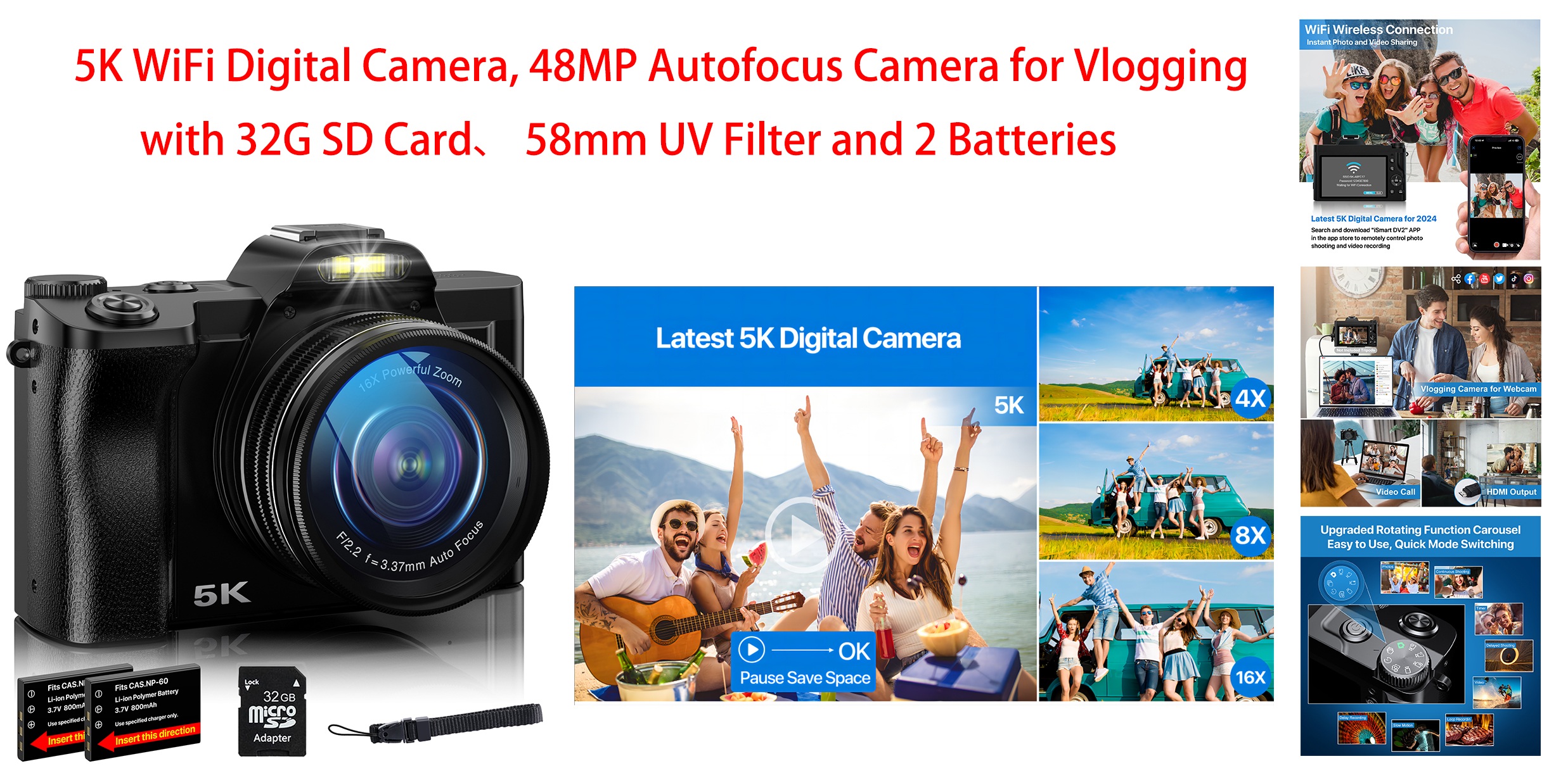 Amazon.com : 5K Digital Camera WiFi Autofocus Vlogging Camera for