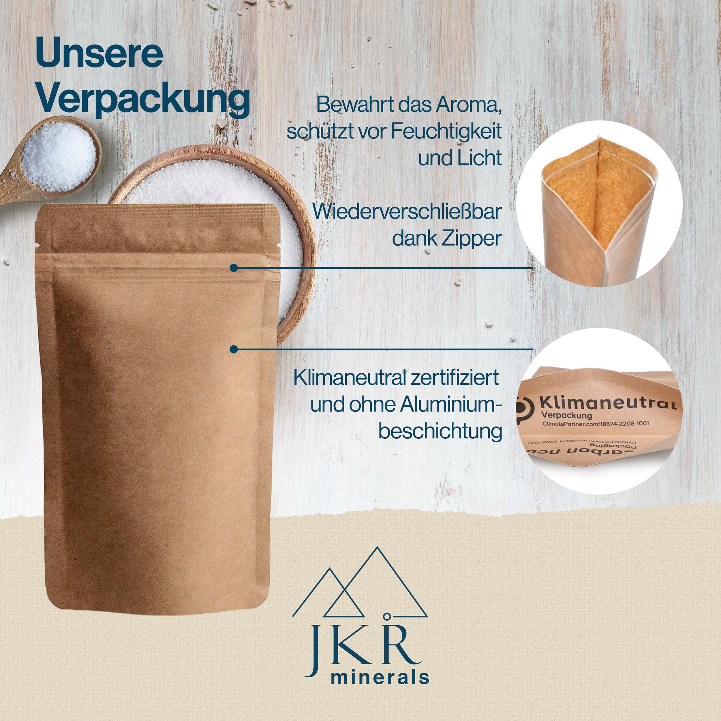 JKR Minerals Sal de Glauber 900g, sal de Glauber de calidad alimentaria, sulfato de sodio grado alimenticio, Na₂SO₄ en bolsa neutra en CO₂ y resellable