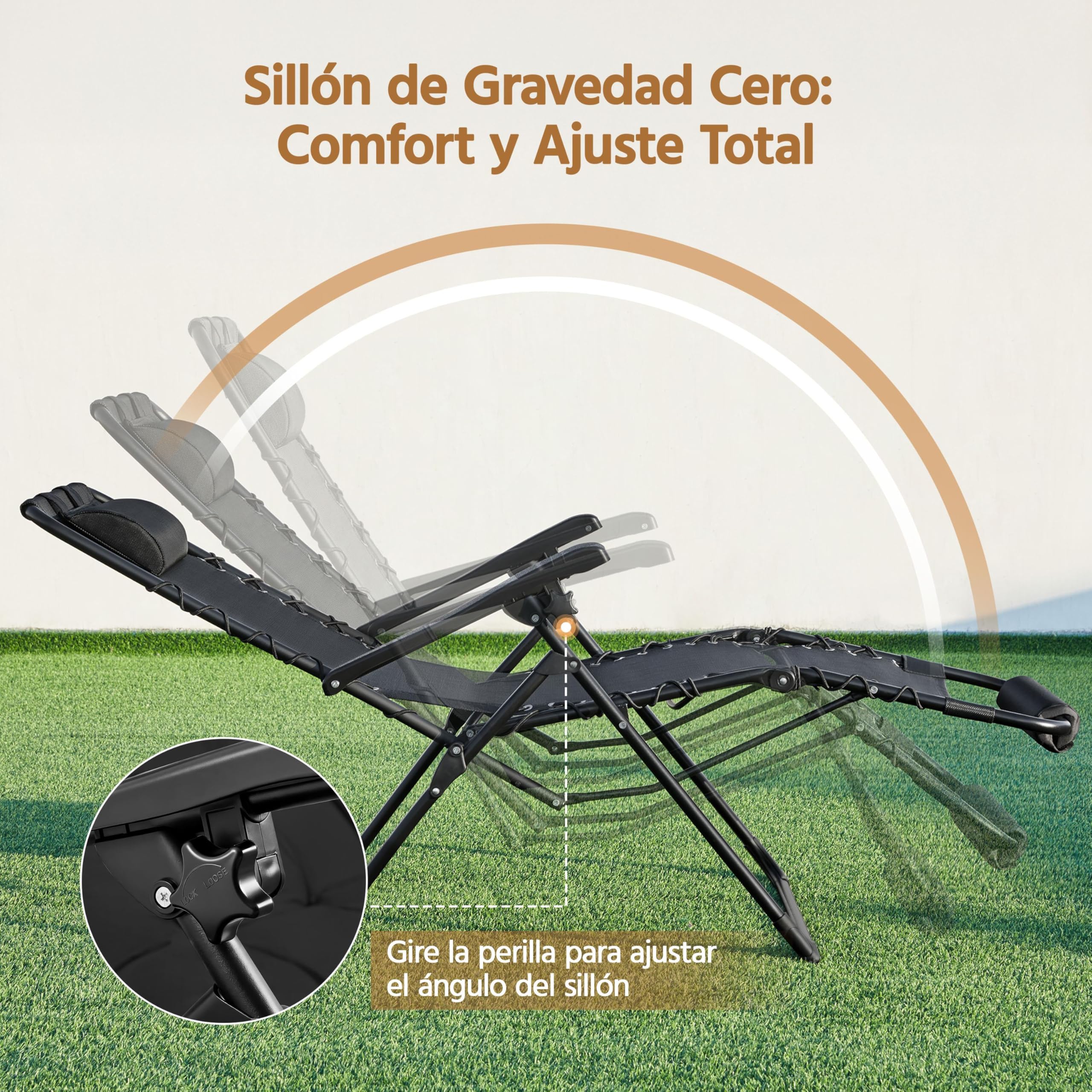 Yaheetech Tumbona Plegable y Resistente, Tumbonas Jardin Exterior, Capacidad de Carga 200kg, Tapizado Ergonómico, Respaldo Ajustable, Cojín Cervical, Portavasos y Cojín para Brazos, Gris Oscuro/Negro — view 4
