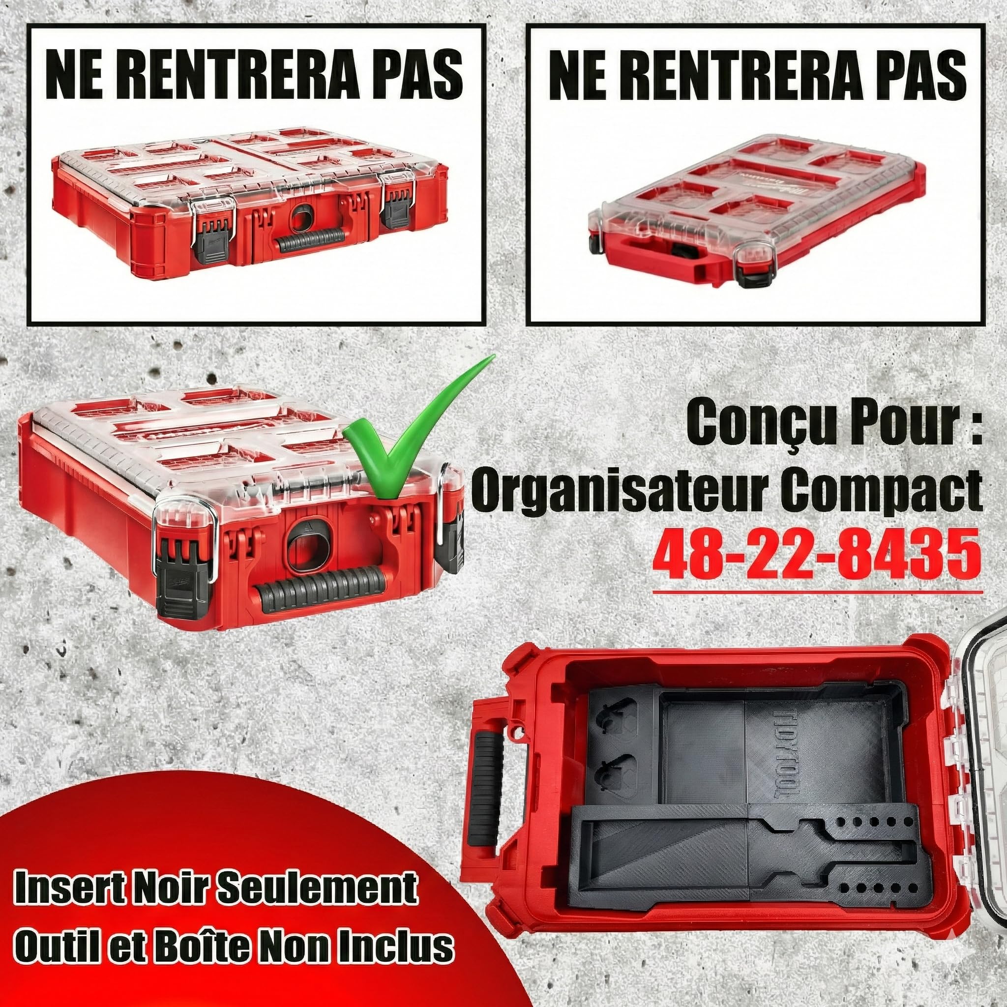 Organiseur de fer à souder M12 et doublure pour boîte à outils Milwauke Compact Organizer