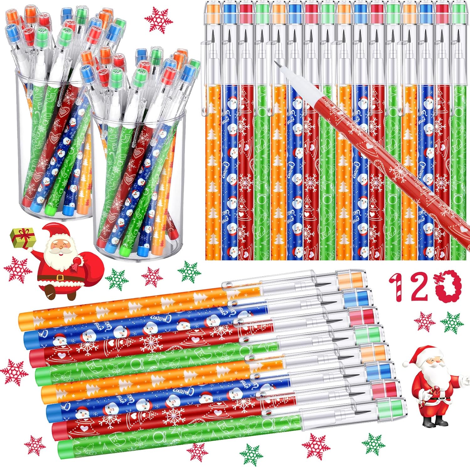 Christmas Stackable Pencils Bulk with Eraser Translucent