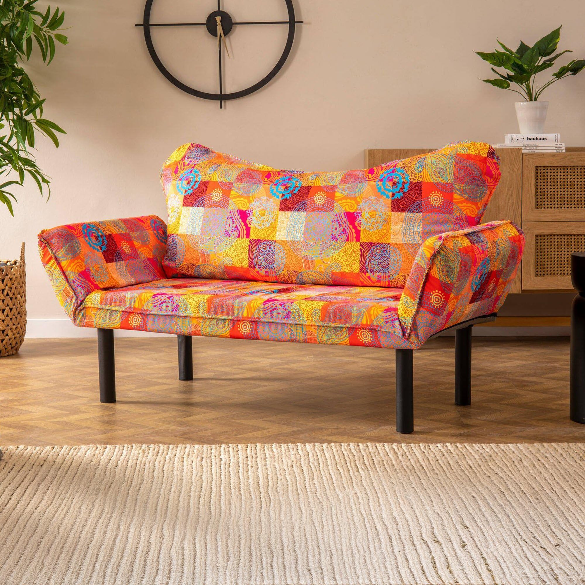 Dmora - Divano Letto 2 posti Aquilonis, Sofà trasformabile, Divanetto per Ospiti, Poltrona Letto, 150x65 h40 cm, Multicolore
