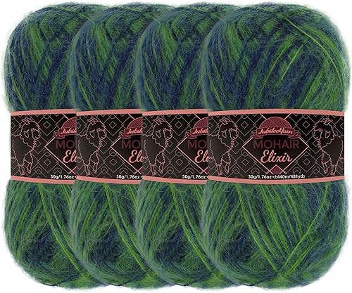 JubileeYarn Mohair Elixir Yarn - 50govillo Mezcla de lana para bebé - Azul Laguna - 4 ovillos