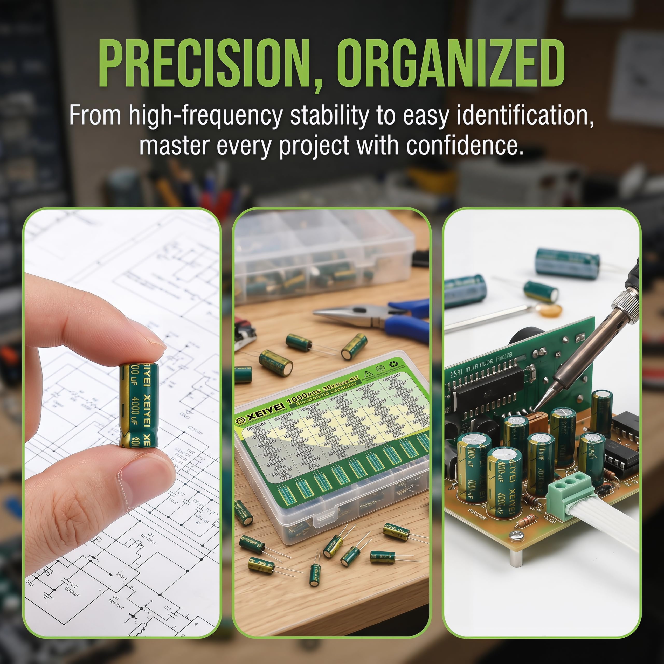 Elkos Kondensator 36 Wert 1000Stk Elektrolytkondensator Set | Elektrolytkondensator Sortimentsbox Set 1uF-1500uF Niedriger ESR Aluminium Capacitor Kit Electrolytic Capacitors