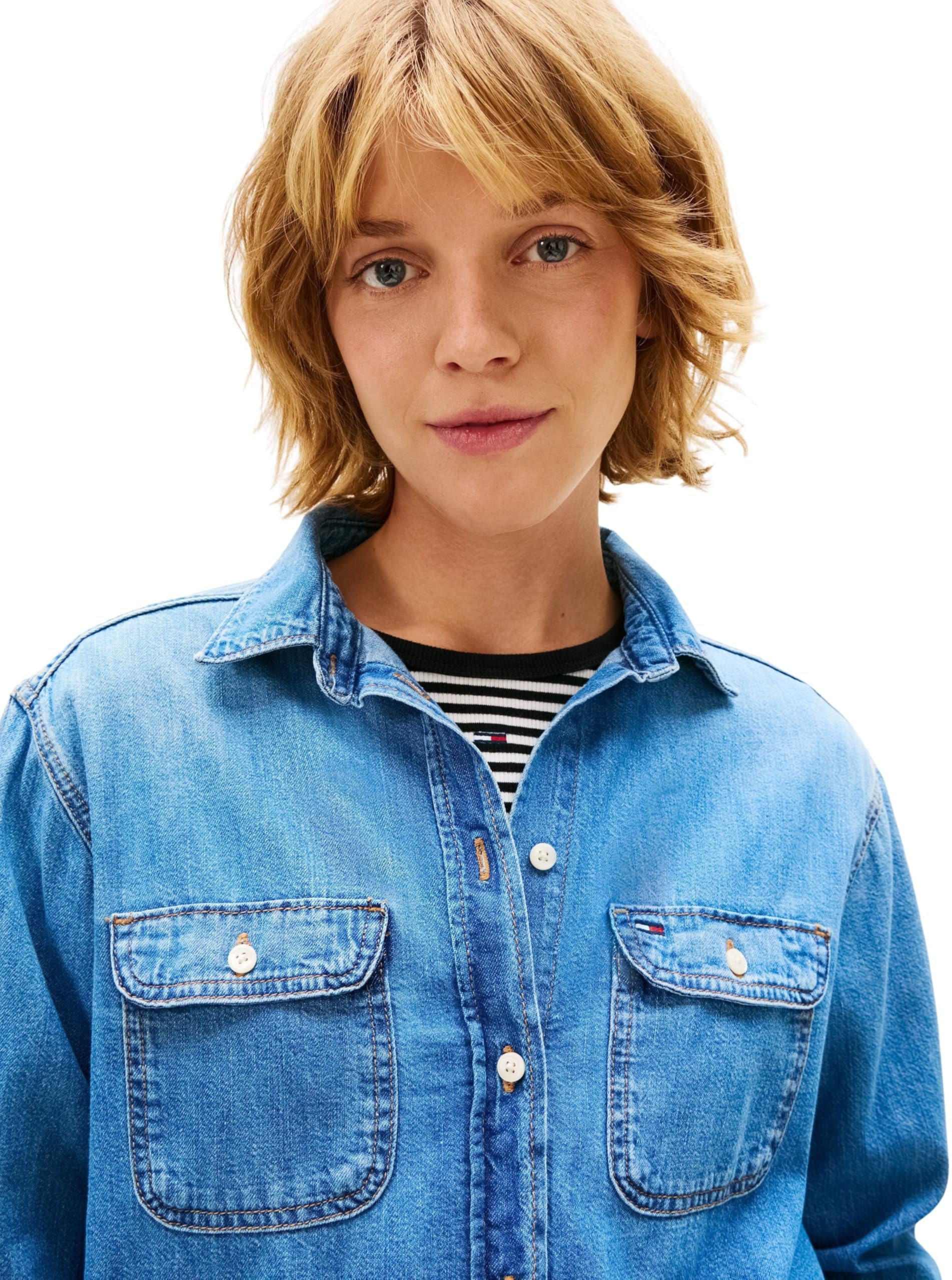 Tommy Jeans Damska luźna koszula dżinsowa Ext Bj8037 DW0DW22740 Inne koszule, Denim (Denim Medium), XL