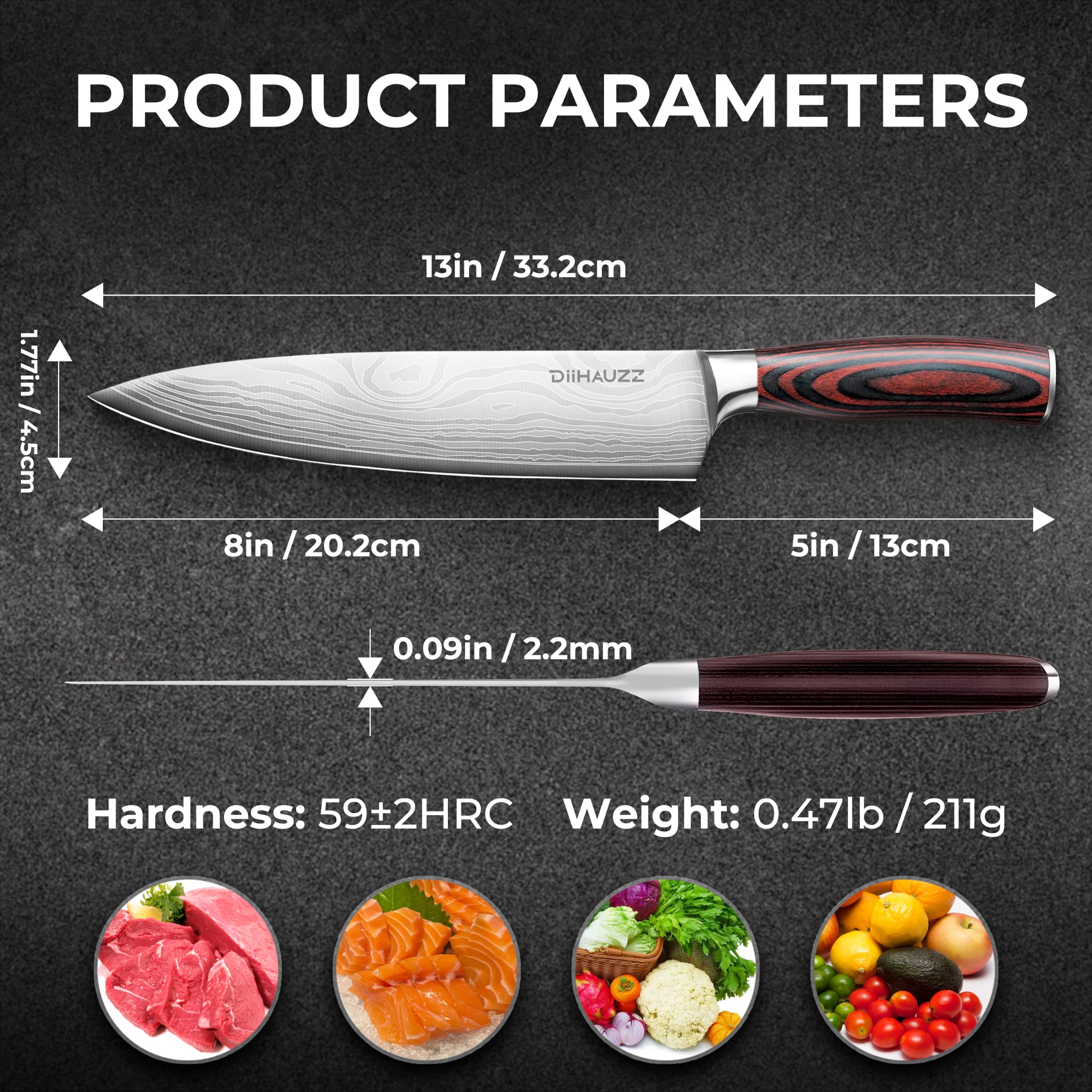 DiiHAUZZ 8 Inch Chef Knife, High Carbon Stainless Steel Kitchen Knife — Amazon image 2