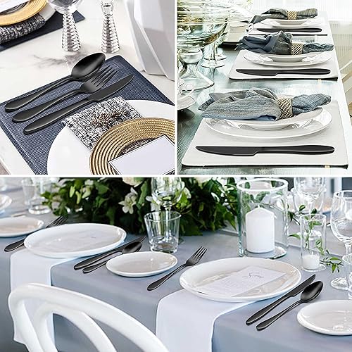 Miniatura 6 de Homikit Juego de cubiertos de 30 piezas color negro brillante, cubiertos de acero inoxidable para 6, utensilios modernos para comer en casa,