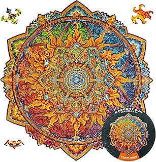 UNIDRAGON Original Wooden Jigsaw Puzzles - Mandala Nascent Sun, 350 pcs, King Size 13